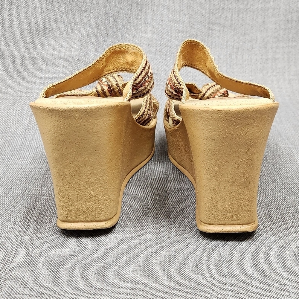 Vintage Skechers High 4 Inch Wedged Slip On Sandals Tan & Brown USA Made. 7 - Picture 5 of 9